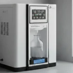 Générateur d'eau atmosphérique domestique blanc branché sur secteur dans un intérieur avec vue sur campagne