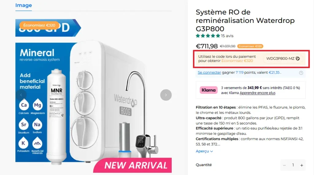 code promo waterdrop filter